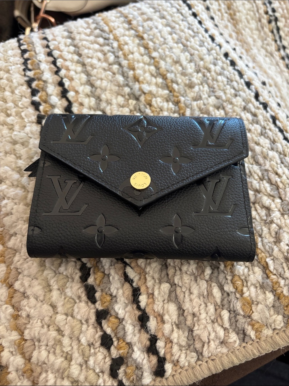 Louis Vuitton Black Embossed Monogram Envelope Wallet with Gold Snap